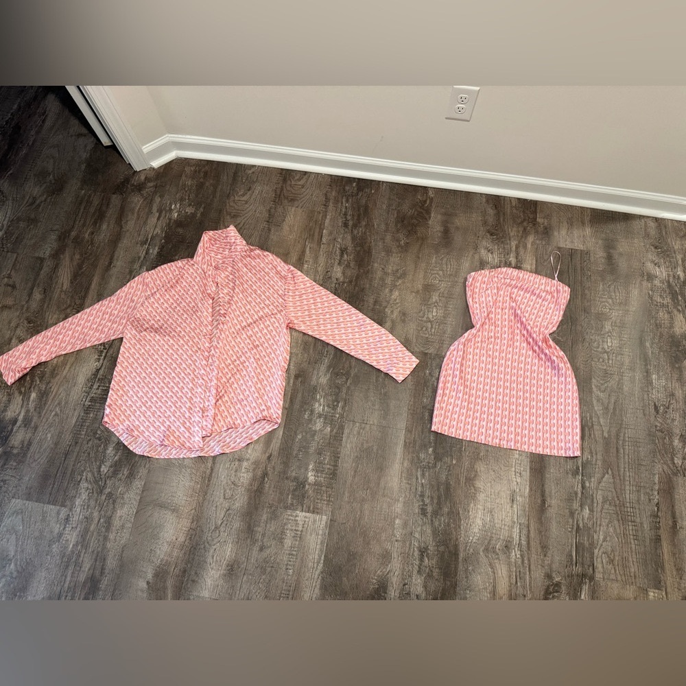Bailey Rose Pink Patterned 2-Piece Dress and Shirt.